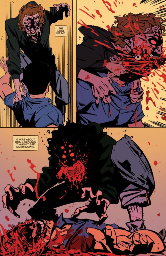 Super Creepshow #1 (2026), Page 6. Marcus gets his revenge on Duncan and reveals his true nature!