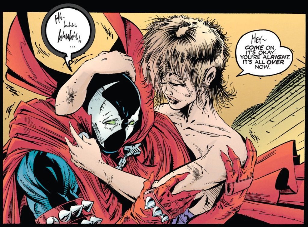 Spawn being cared for by a woman he just saved from a rape gang