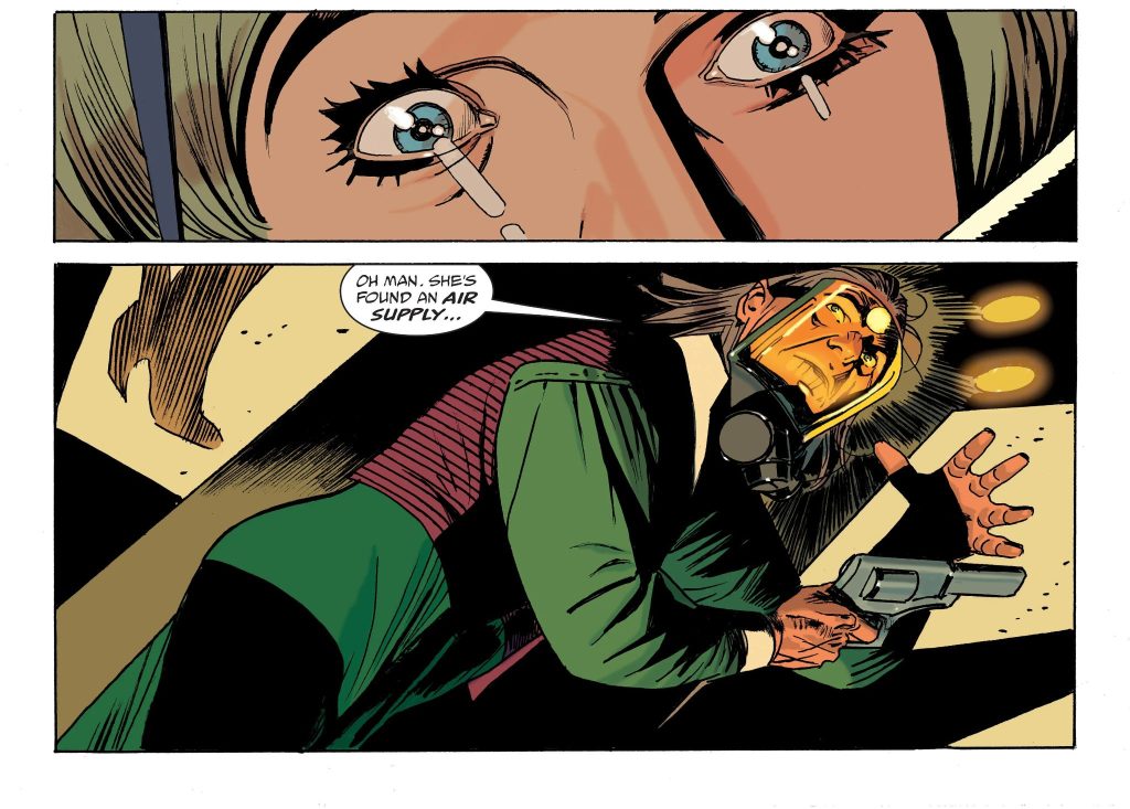 A scene from Star-Crossed #1. When the Bounty Hunter realises Khole has found an air supply and that he's truly fucked.